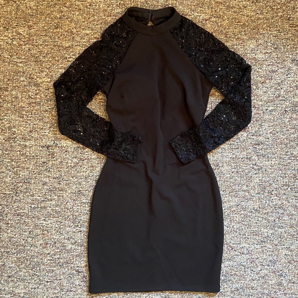SEQUIN HEARTS HIGH NECK HOMECOMING MINI DRESS